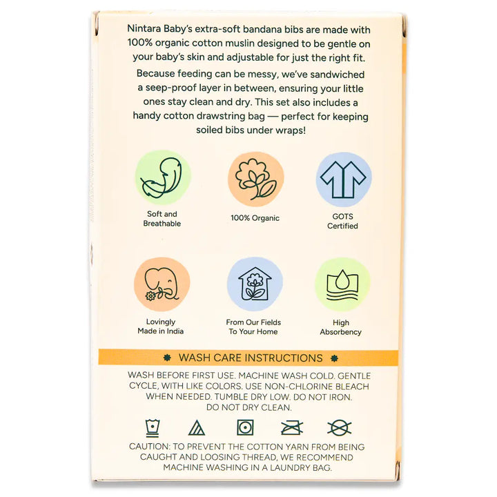 Nintara Baby Bandana Bibs – 100% Organic Muslin Cotton, 7 - Layer Absorbent for Drooling, Teething &amp; Feeding, Soft &amp; Hypoallergenic, Adjustable Snap Buttons, Reversible, Baby Gift Ages 0–3, Pack of 3 - Beige