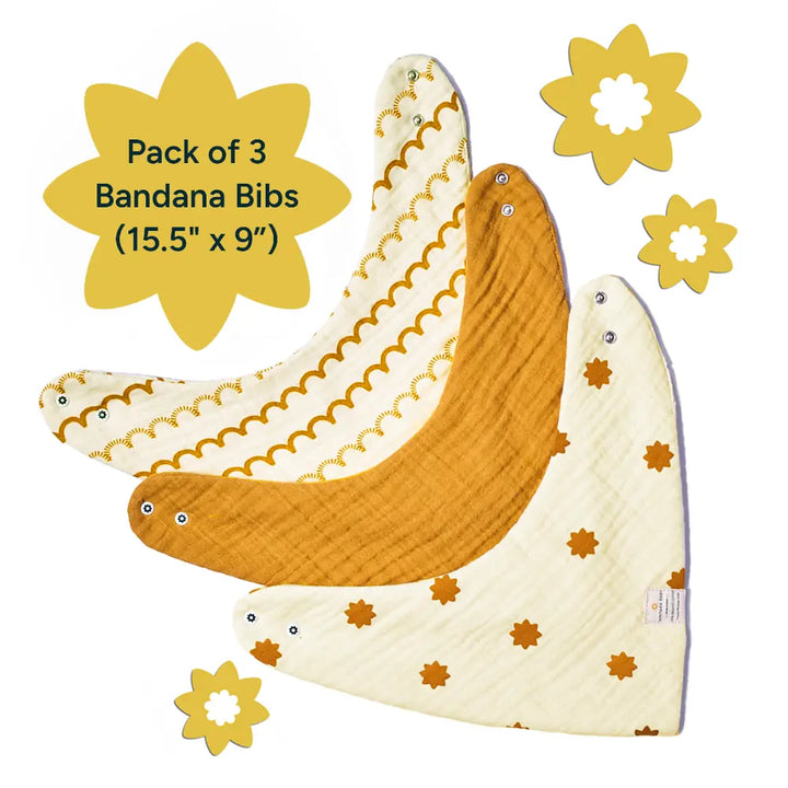 Nintara Baby Bandana Bibs – 100% Organic Muslin Cotton, 7 - Layer Absorbent for Drooling, Teething &amp; Feeding, Soft &amp; Hypoallergenic, Adjustable Snap Buttons, Reversible, Baby Gift Ages 0–3, Pack of 3 - Beige