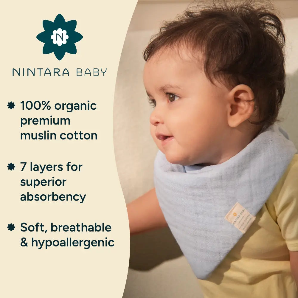 Nintara Baby Bandana Bibs – 100% Organic Muslin Cotton - Solids