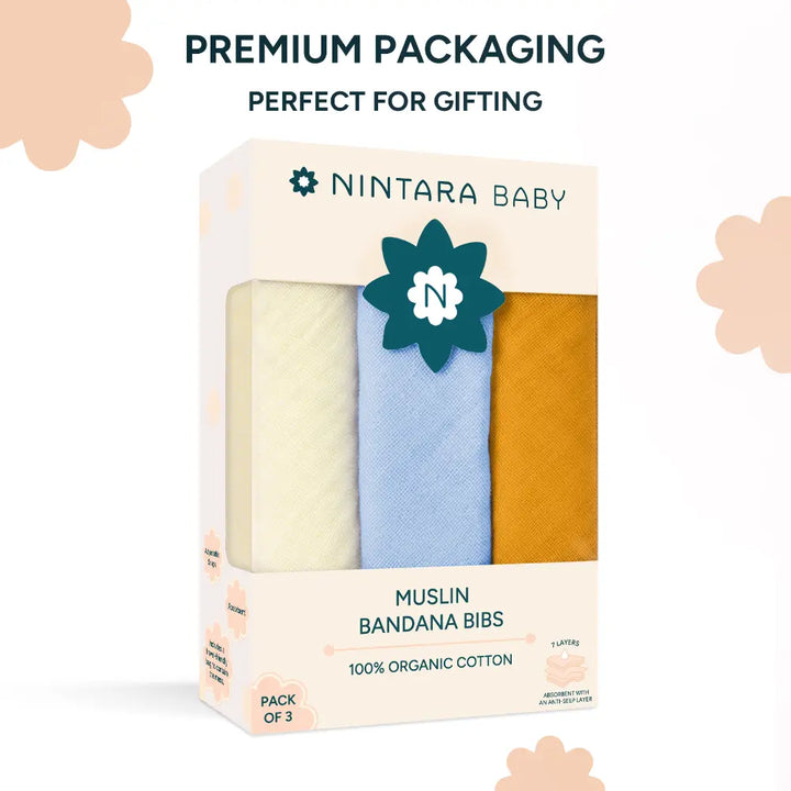 Nintara Baby Bandana Bibs – 100% Organic Muslin Cotton - Solids