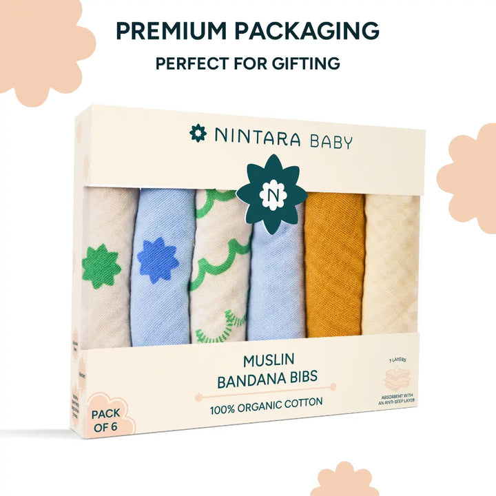 Nintara Baby Bandana Bibs – 100% Organic Muslin Cotton - Multicolour