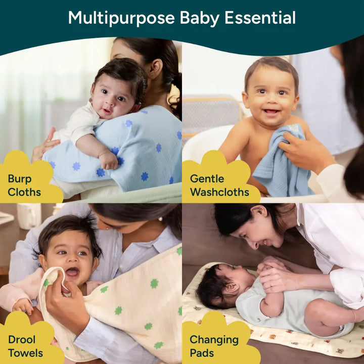 Nintara Baby Burp Cloths  -  100% Organic Premium Muslin Cotton - Stars