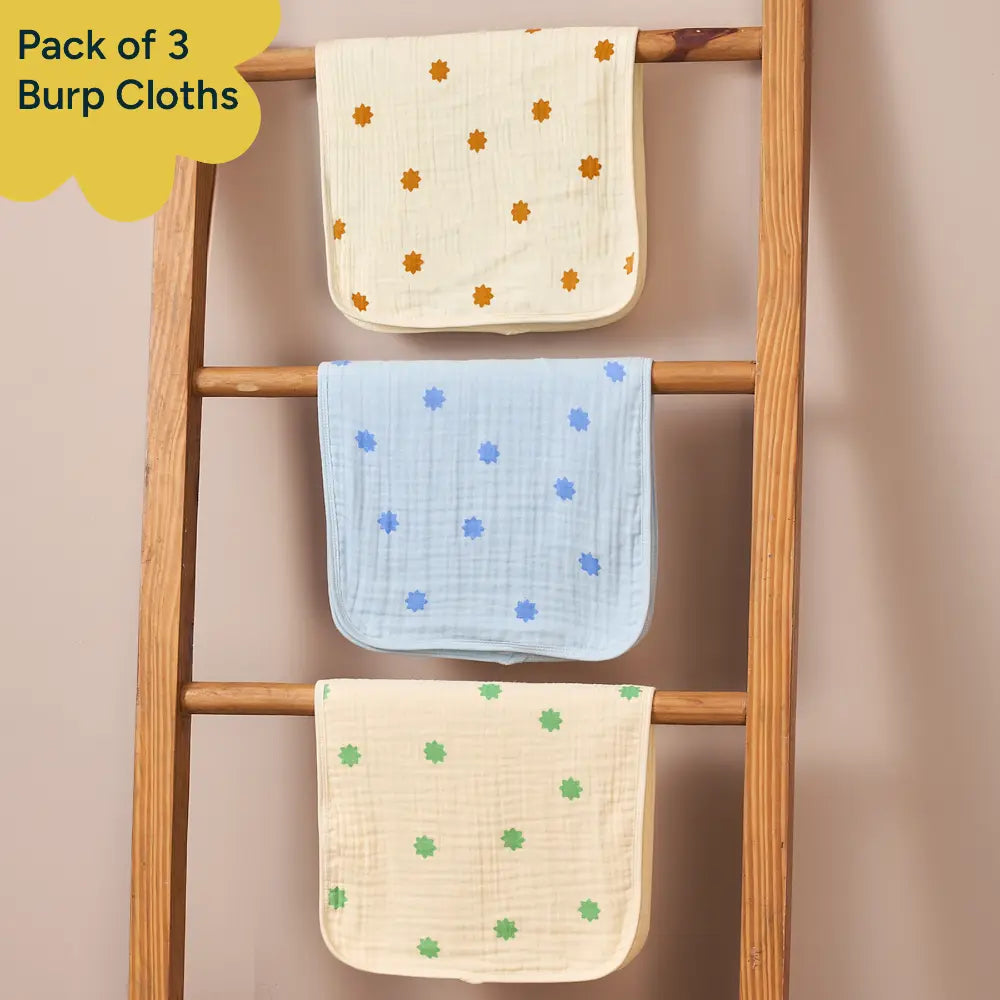 Nintara Baby Burp Cloths  -  100% Organic Premium Muslin Cotton - Stars