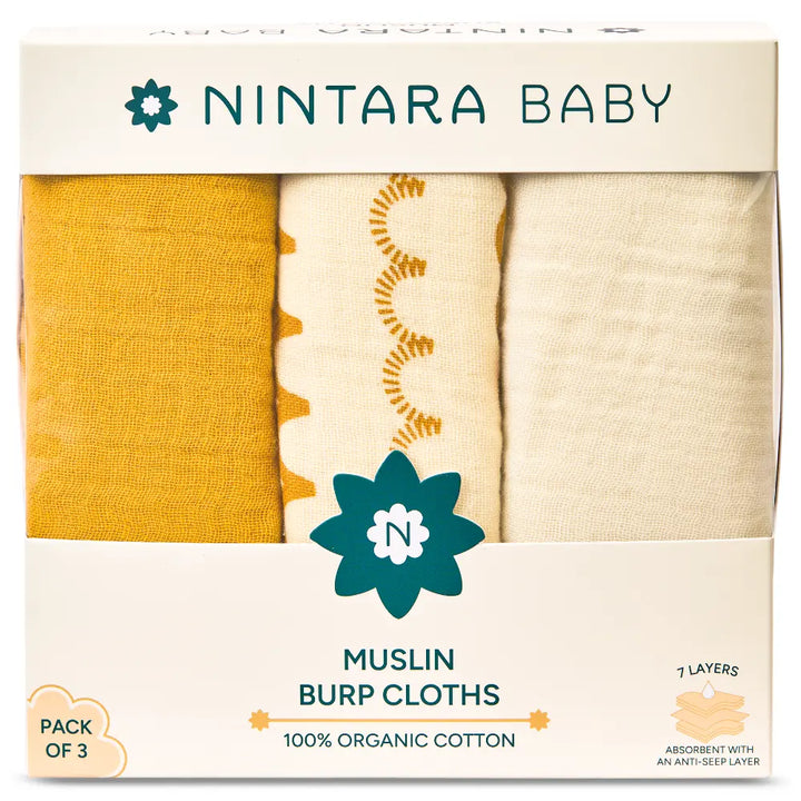 Nintara Baby Burp Cloths – 100% Organic Muslin Cotton - Beige
