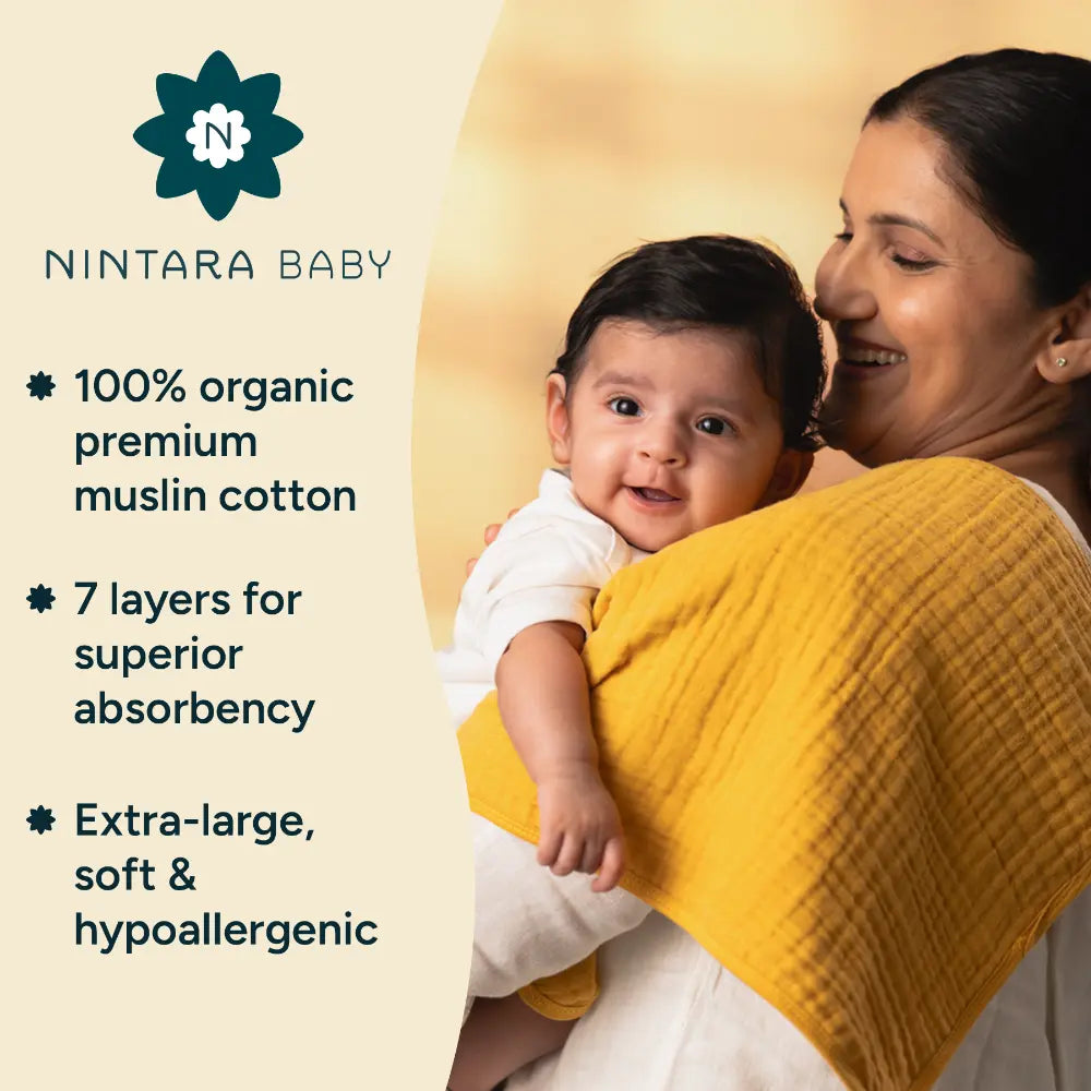 Nintara Baby Burp Cloths – 100% Organic Muslin Cotton, Pack of 2 - Blue + Beige