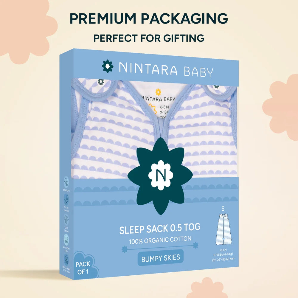 Nintara Baby 0.5 TOG Sleep Sack – Organic Cotton - Bumpy Skies