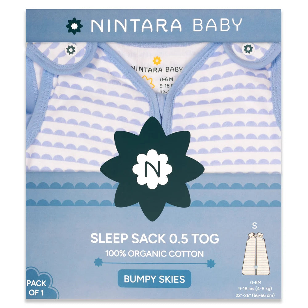 Nintara Baby 0.5 TOG Sleep Sack – Organic Cotton - Bumpy Skies
