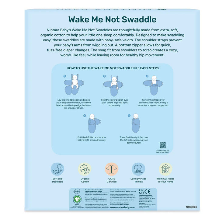 Nintara Baby Wake Me Not Swaddle Wrap for Newborns - Baby Blue