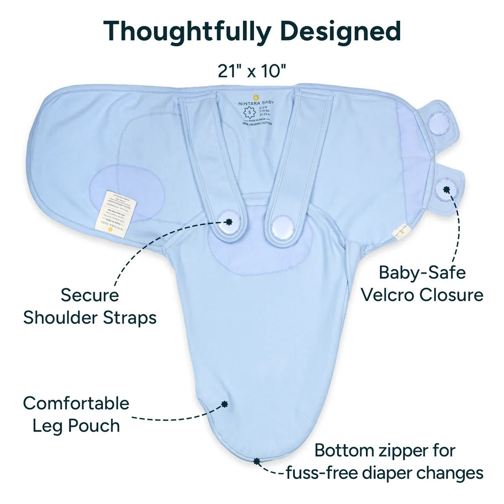 Nintara Baby Wake Me Not Swaddle Wrap for Newborns - Baby Blue
