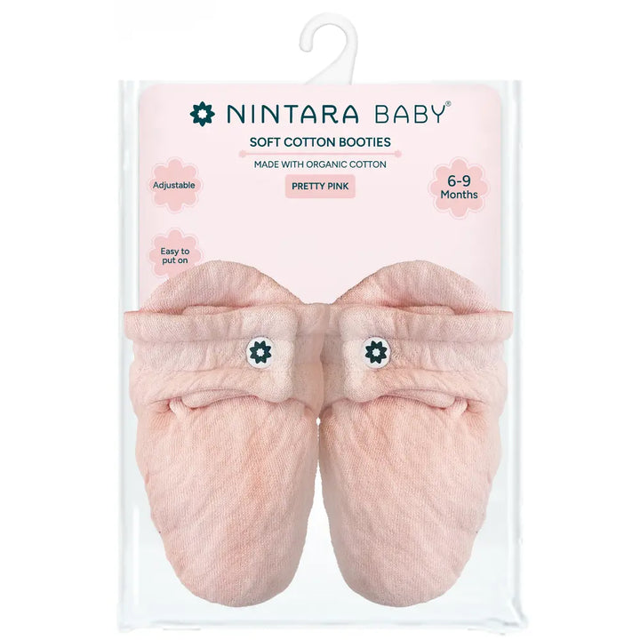 Nintara Baby Soft Cotton Booties - Pretty Pink (6-9M)
