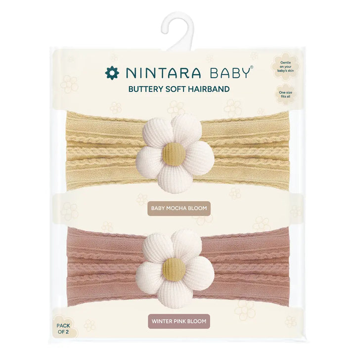 Nintara Baby Hairband - Winter Pink Bloom + Baby Mocha Bloom - (Pack of 2)