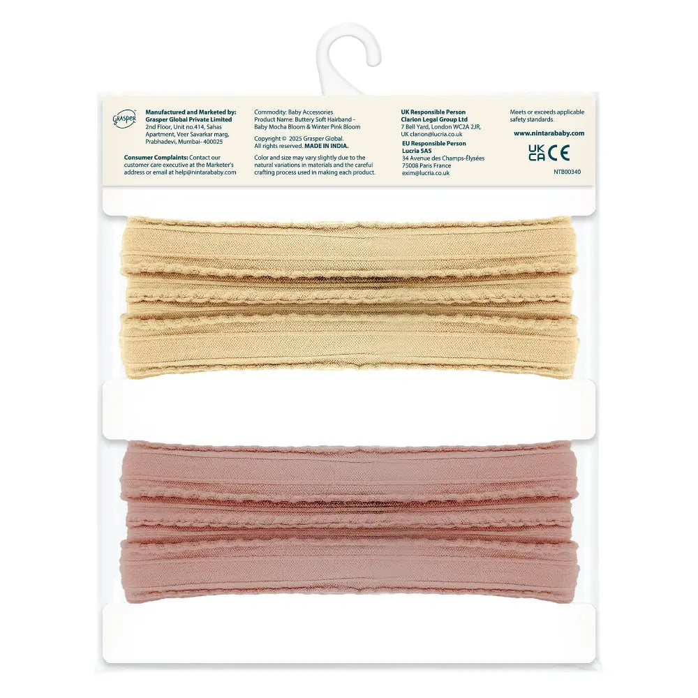 Nintara Baby Hairband - Winter Pink Bloom + Baby Mocha Bloom - (Pack of 2)