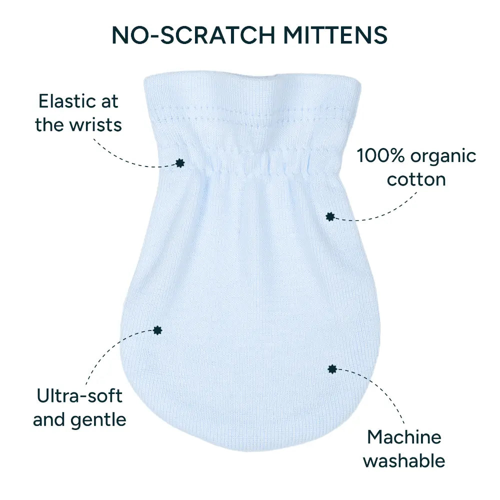 Nintara Baby Mittens for Newborns – 100% Organic Cotton, Ages 0-6 Months - Baby Blue + Warm White