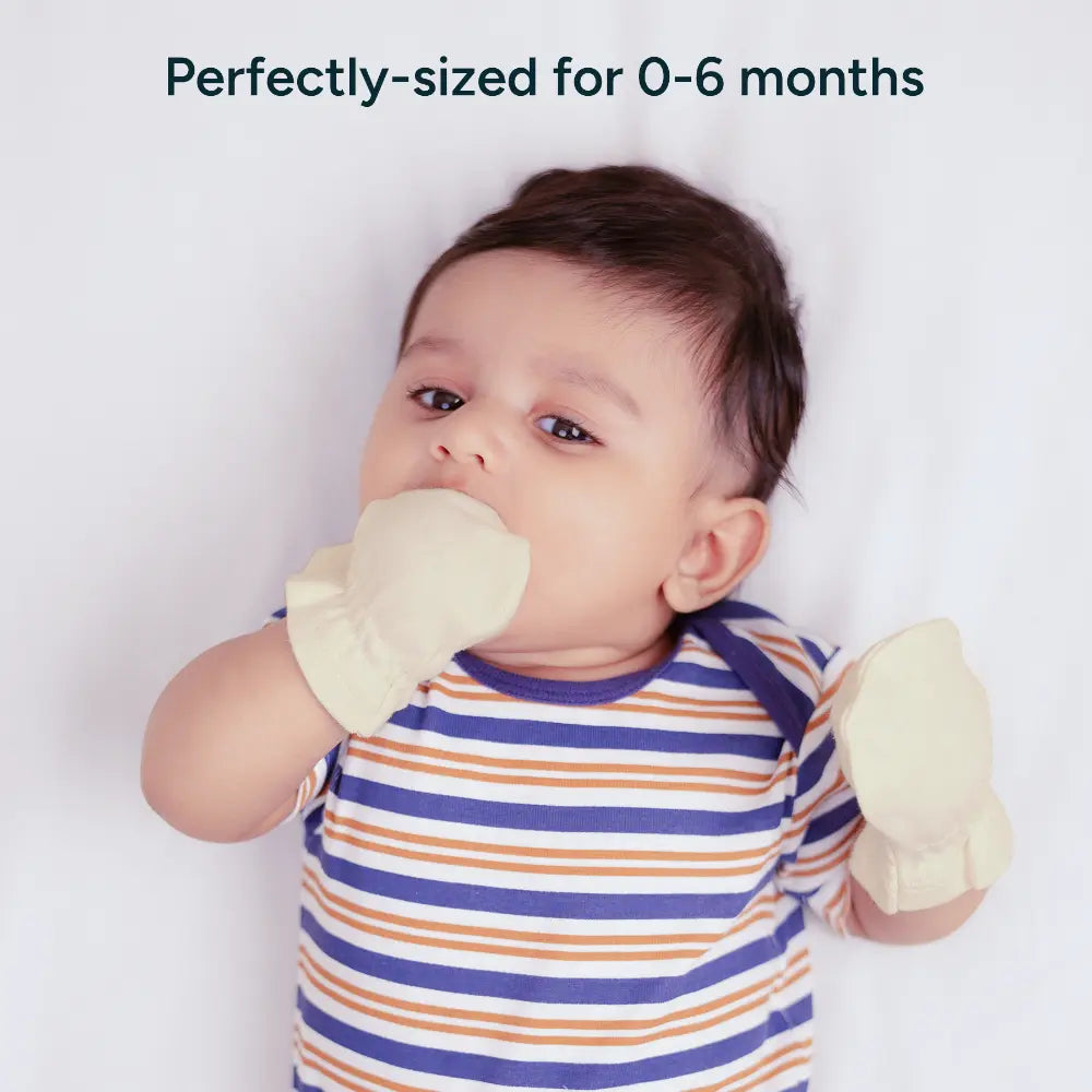 Nintara Baby Mittens for Newborns – 100% Organic Cotton, Ages 0-6 Months - Baby Blue + Warm White