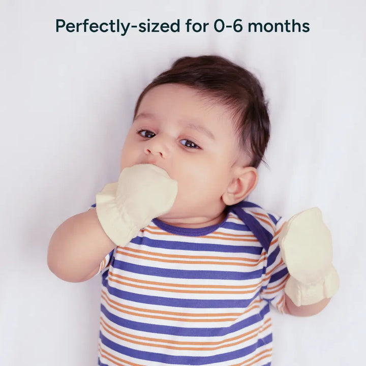 Nintara Baby Mittens for Newborns – 100% Organic Cotton, Ages 0-6 Months - Baby Blue + Warm White