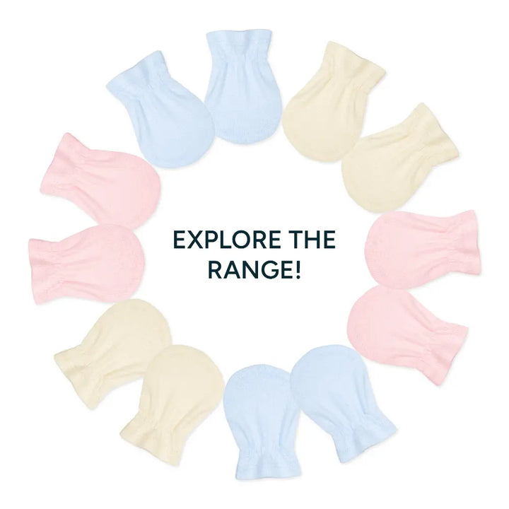 Nintara Baby Mittens for Newborns – 100% Organic Cotton, Ages 0-6 Months - Baby Blue + Warm White
