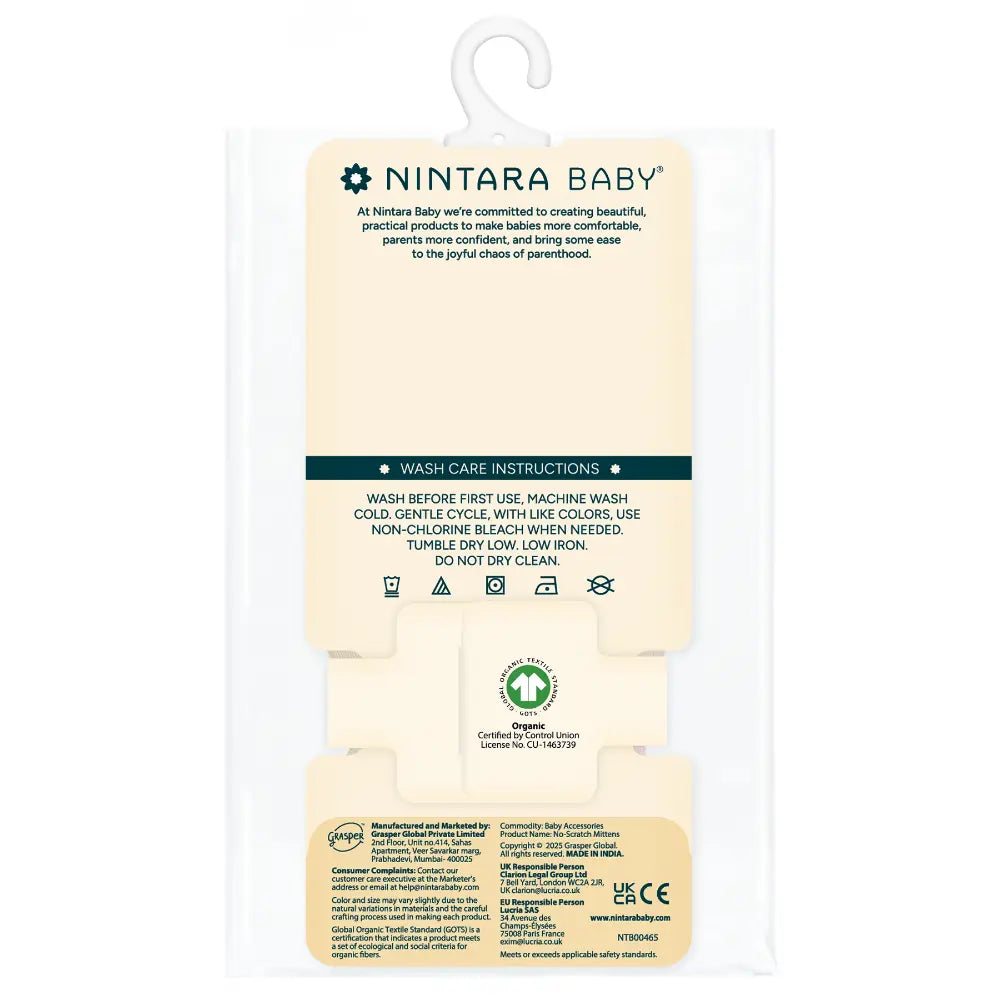 Nintara Baby Mittens for Newborns – 100% Organic Cotton, Ages 0-6 Months - Baby Blue + Warm White