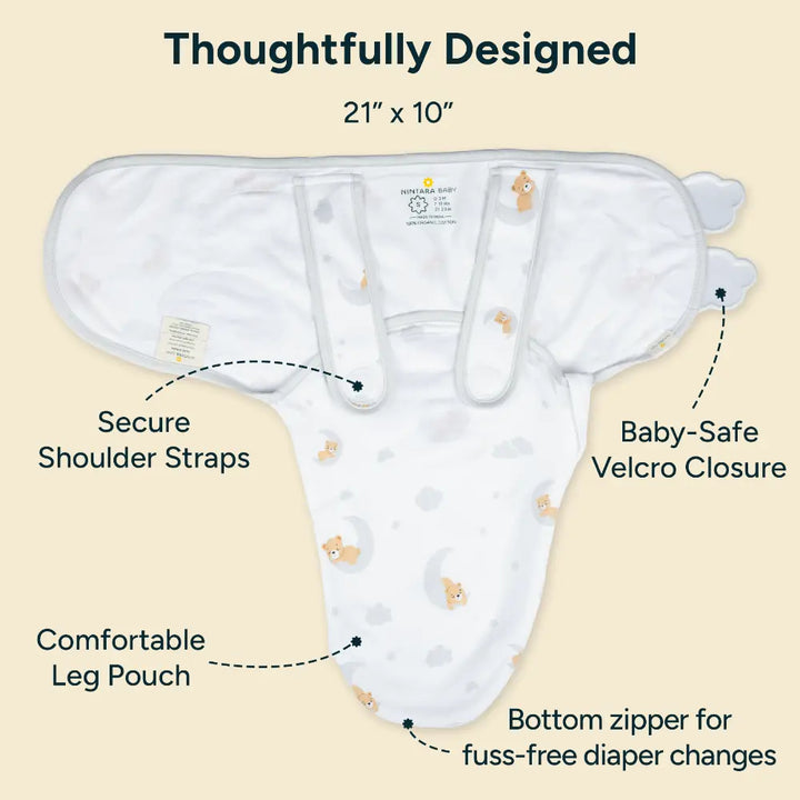 Nintara Baby Swaddle Wrap – Premium Organic Cotton, White | 0–2 Years | Unisex