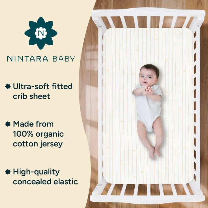 Nintara Baby Fitted Crib Sheet – 100% Organic Cotton Jersey, 52 x 28 Inches - Cocoa Hearts