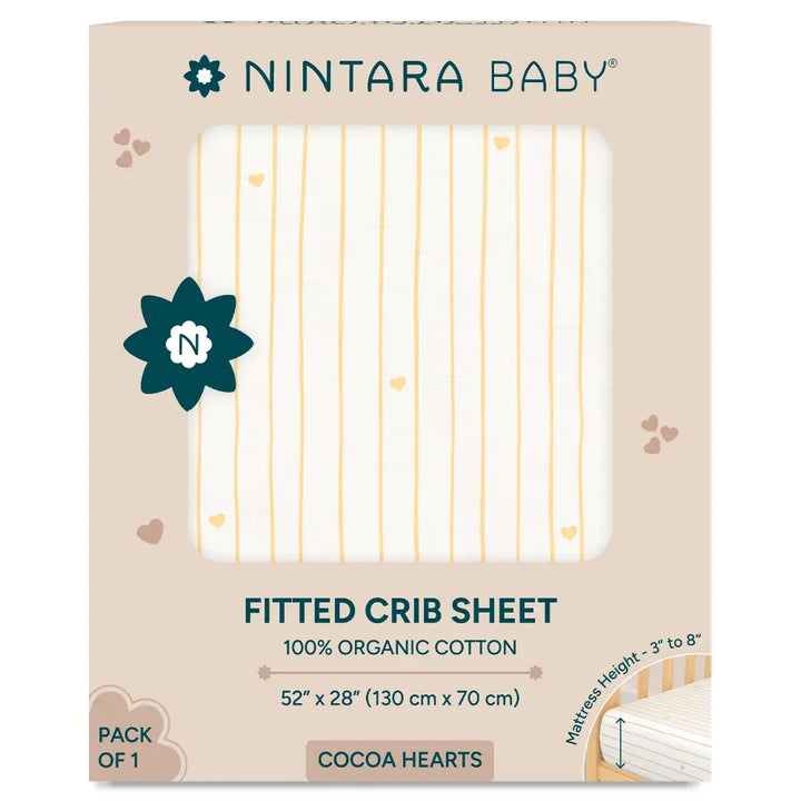 Nintara Baby Fitted Crib Sheet – 100% Organic Cotton Jersey, 52 x 28 Inches - Cocoa Hearts