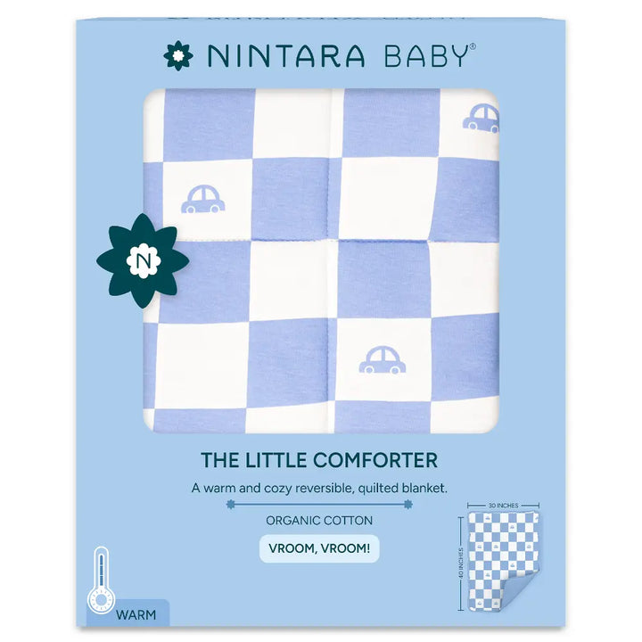 Nintara Baby Little Comforter Blanket – Organic Cotton Blanket, 30" x 40" | Vroom Vroom! Warm
