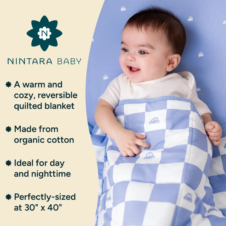 Nintara Baby Little Comforter Blanket – Organic Cotton Blanket, 30" x 40" | Vroom Vroom! Warm