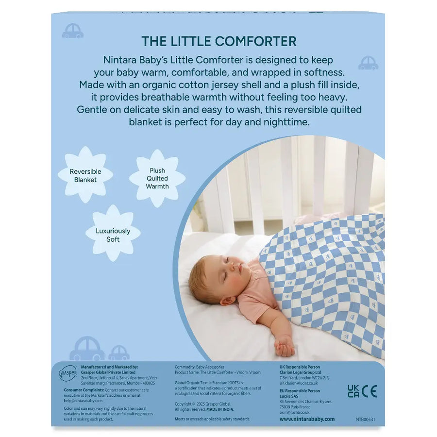 Nintara Baby Little Comforter Blanket – Organic Cotton Blanket, 30" x 40" | Vroom Vroom! Warm
