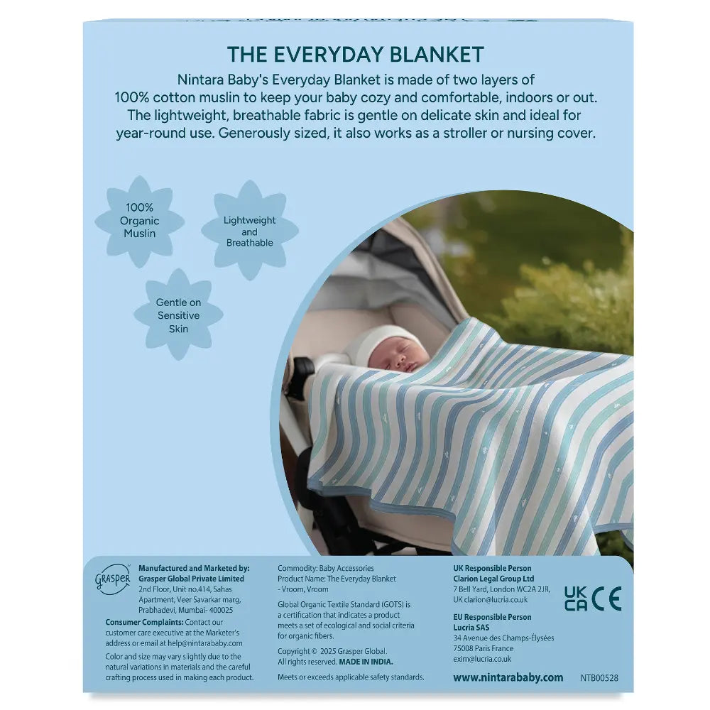 Nintara Baby The Everyday Blanket - (Medium Blanket) - Vroom, Vroom!