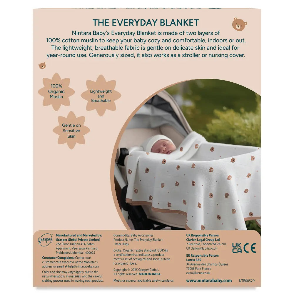 Nintara Baby The Everyday Blanket - (Medium Blanket) - Bear Hugs