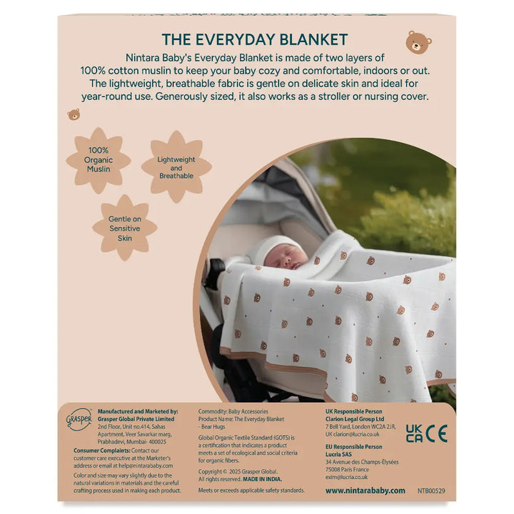 Nintara Baby The Everyday Blanket - (Medium Blanket) - Bear Hugs