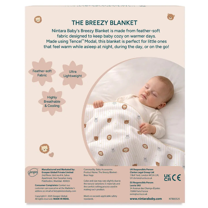 Nintara Baby The Breezy Blanket - (Thin Blanket) - Bear Hugs
