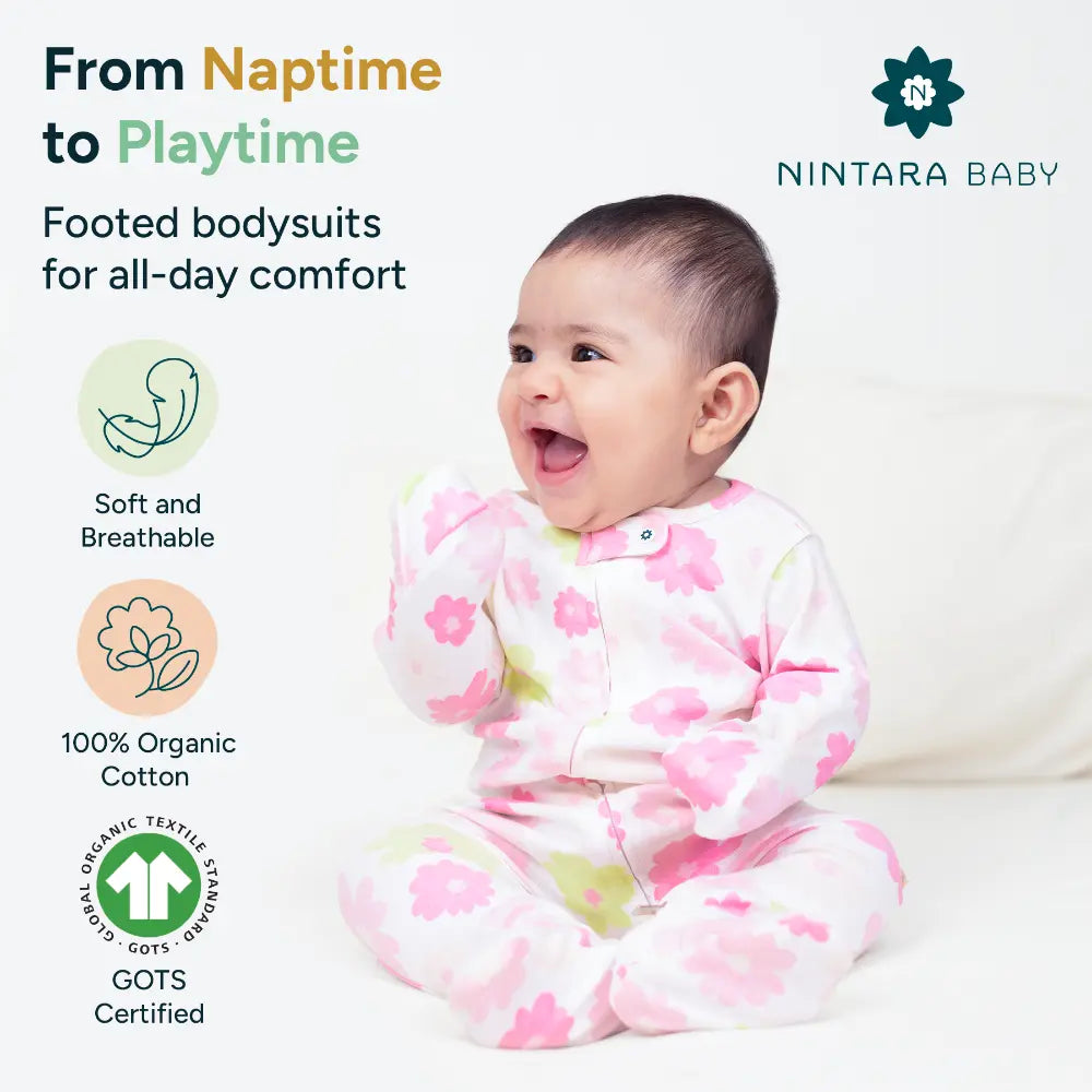 Nintara Baby Unisex Footed Bodysuit – 100% Organic Cotton Zip-Up Sleeper - Big Bloom