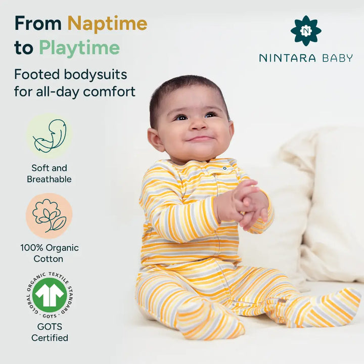 Nintara Baby Unisex Footed Bodysuit – 100% Organic Cotton Zip-Up Sleeper - Sunset Stripes