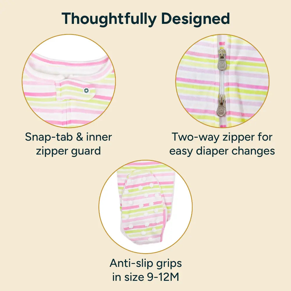 Nintara Baby Unisex Footed Bodysuit – 100% Organic Cotton Zip-Up Sleeper - Sunset Stripes