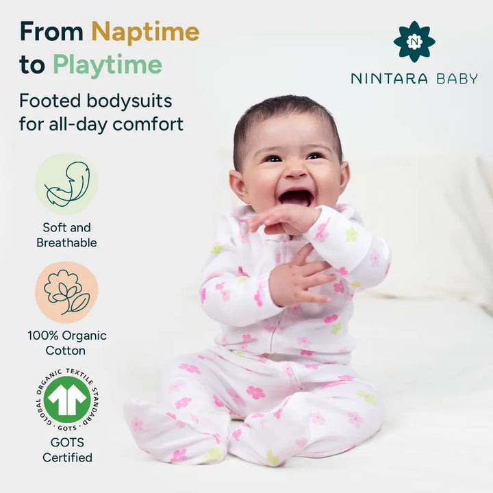 Nintara Baby Unisex Footed Bodysuit – 100% Organic Cotton Zip-Up Sleeper - Little Bloom