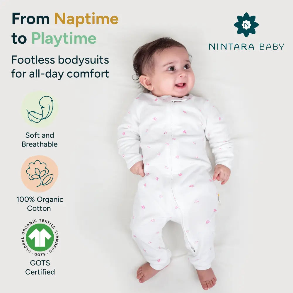 Nintara Baby Zip-Up Footless Bodysuit – 100% Organic Cotton - Flutter Flutter
