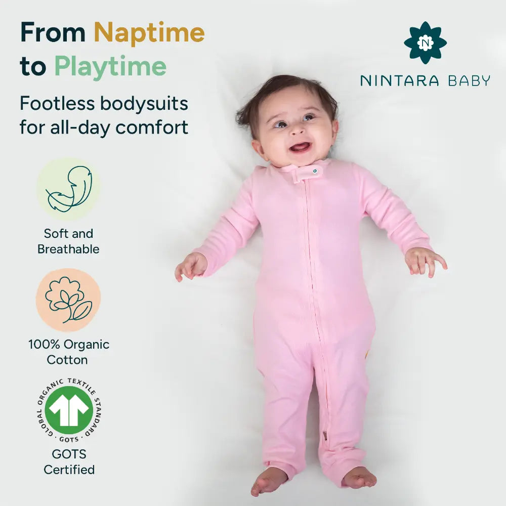 Nintara Baby Footless Bodysuit – 100% Organic Cotton Zip-Up Sleeper - Soild Pink