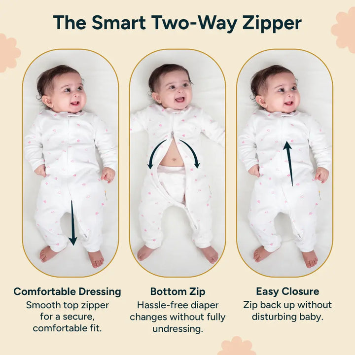 Nintara Baby Footless Bodysuit – 100% Organic Cotton Zip-Up Sleeper - Soild Pink