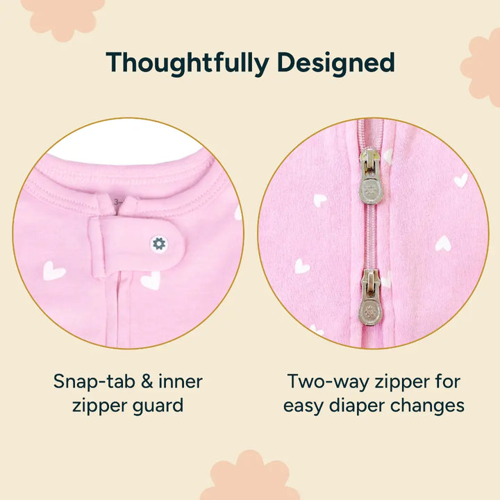 Nintara Baby Footless Bodysuit – 100% Organic Cotton Zip-Up Sleeper - Soild Pink