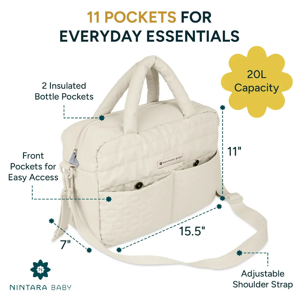 Nintara Baby Diaper Duffle Bag for Mothers, Travel Bag with 11 Compartments - Beige