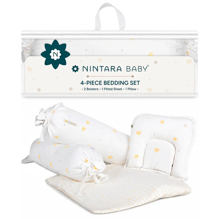 Nintara Baby 4-Piece Baby Bedding Set, 100% Cotton Nursery Bedding