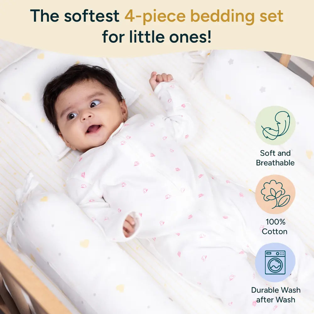 Nintara Baby 4-Piece Baby Bedding Set, 100% Cotton Nursery Bedding
