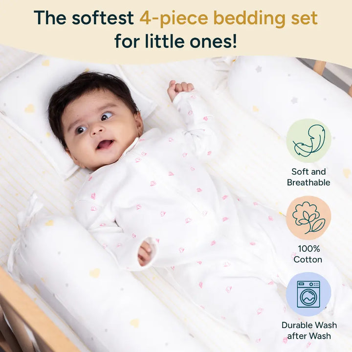 Nintara Baby 4-Piece Baby Bedding Set, 100% Cotton Nursery Bedding