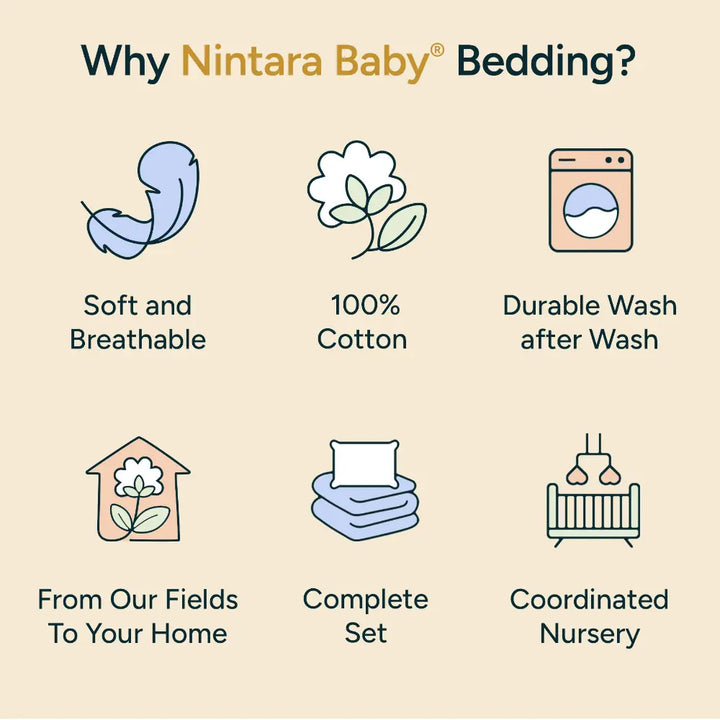 Nintara Baby 4-Piece Baby Bedding Set, 100% Cotton Nursery Bedding