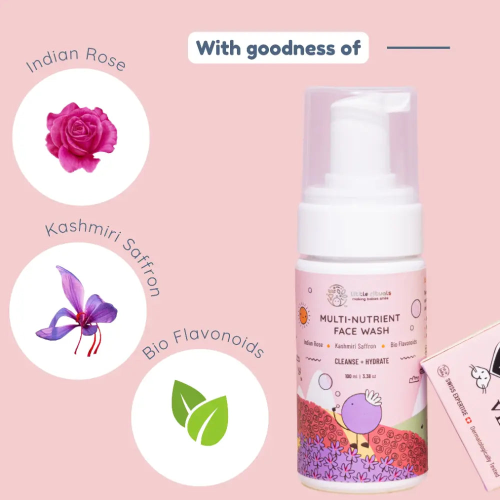 Little Rituals Multi Nutrient Foaming Baby Kids Face Wash for Babies &amp; Kids I MADE SAFE I Rose - Saffron -  Bioflavonoids  - 100 ml