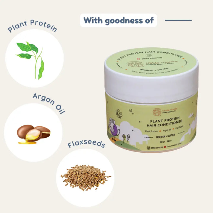 Little Rituals Plant Protein Hair Quat Free Baby &amp; Kids Natural Hair Conditioner  I MADE SAFE I Flax Seeds -  Argan Oil - 200 g