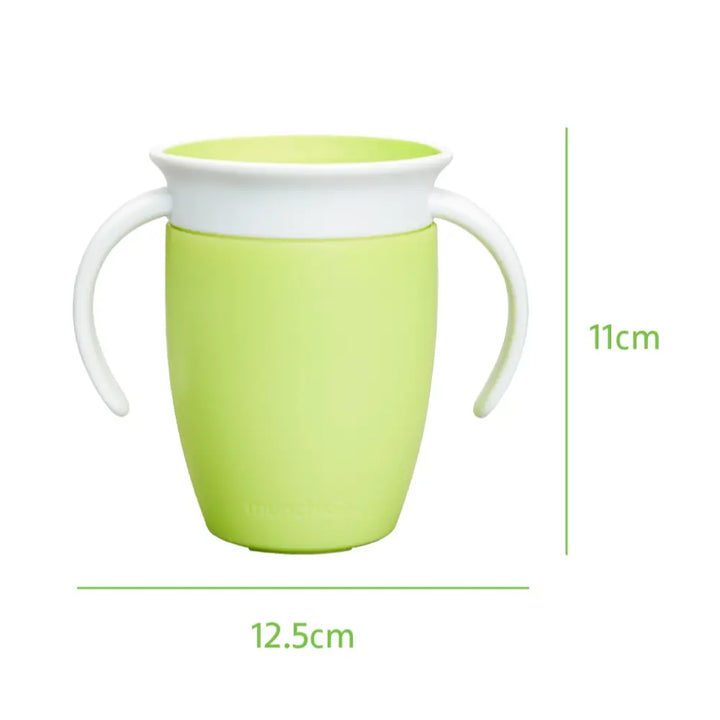Munchkin 360° Spill-Proof Trainer Cup with Handles, Spoutless Sippy Cup for Babies, Easy Transition to Open Cup, BPA-Free, 7oz, 6+ Months - Green