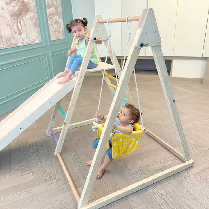 Curious Cub 4-in-1 Indoor Jungle Gym | Climbing Triangle with slide, swing, rock climbing and ladder | Toddler Gym | Ages 1-5 Yrs