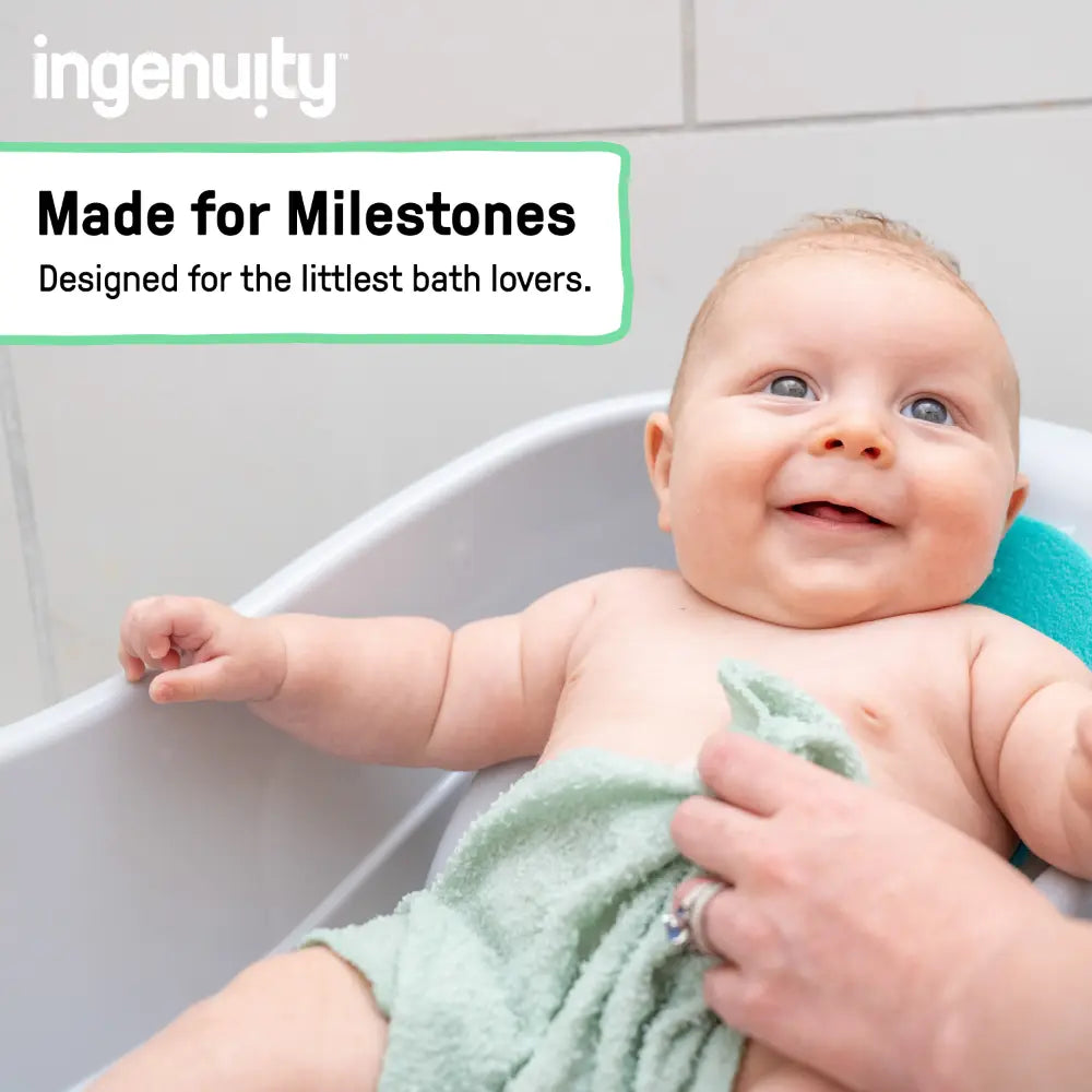 Ingenuity FoldAway 2-Position Baby Bath Bather with Mesh Sling &amp; Headrest, Grey, 0–6 Months (Upto 9 kgs)