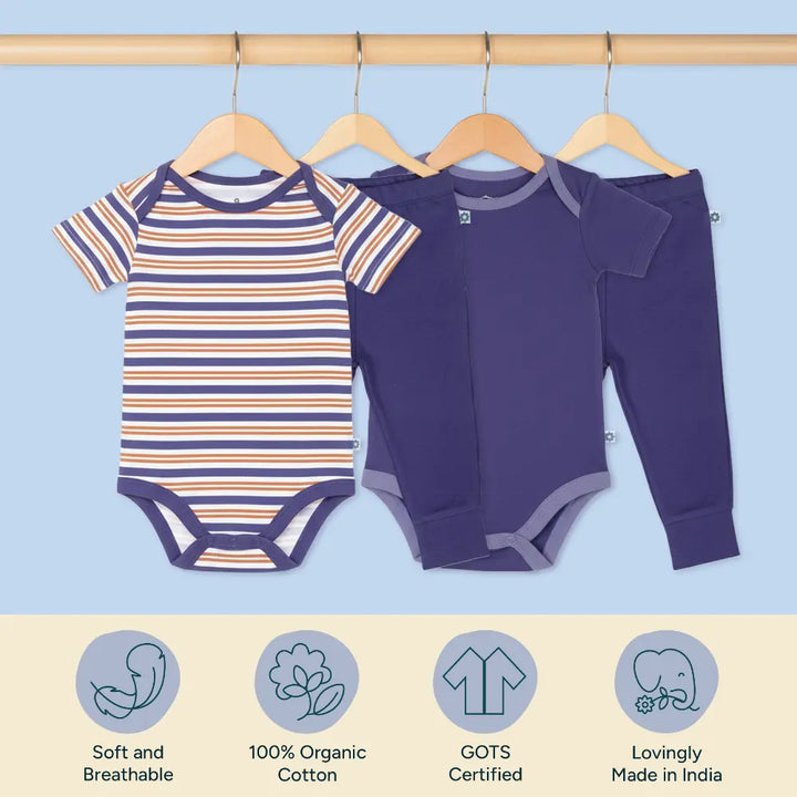 Nintara Baby 100% Cotton Unisex Bodysuit &amp; Pant Set – Midnight Duo (Pack of 2)